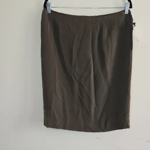 Vintage Jones New York Olive Green 100% Silk Pencil Skirt Deadstock NWT Classic - Picture 2 of 7